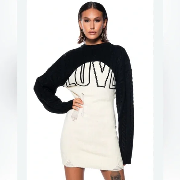 AKIRA Black and Cream LOVE Knit Sweater Dress - Picture 7 of 7